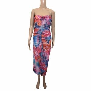 Anthropologie Strapless Dress in Pink and Blue
